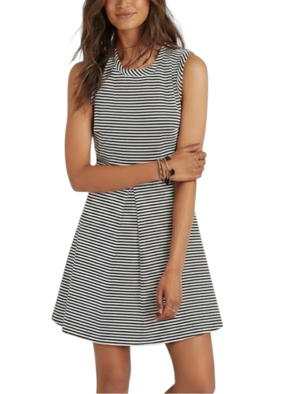 NWT MADEWELL Blue & White Stripe Fit & Flare Sleeveless Mini Dress Size Small
